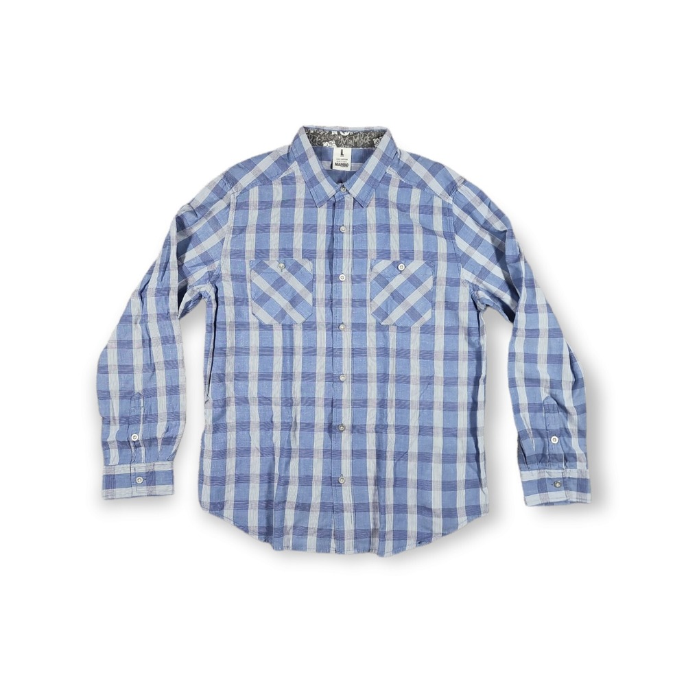 Mambo‎ Australia Men's Large Blue Plaid With Aluminum Buttons Long Sleeve Shirt